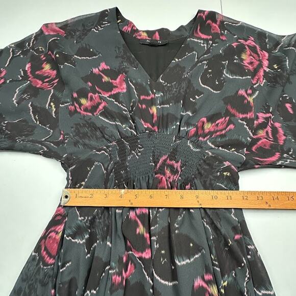 Allsaints Dress Womens Medium Black Floral Long Sleeve V Neck Whimsigoth Mini - Picture 14 of 16